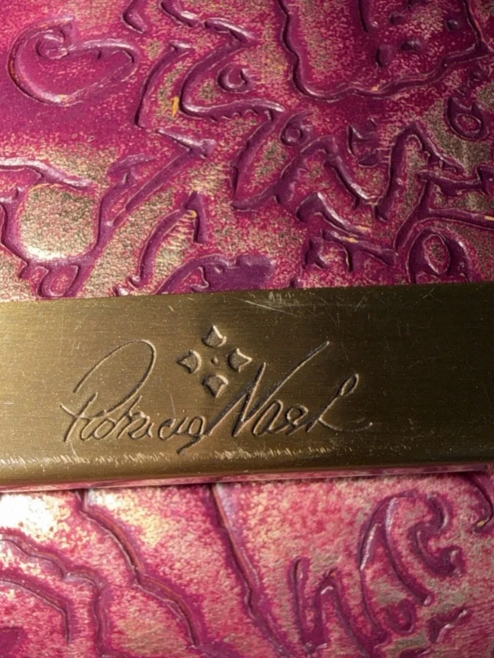 Patricia Nash Purple Embossed Leather Clutch with Gold Bar